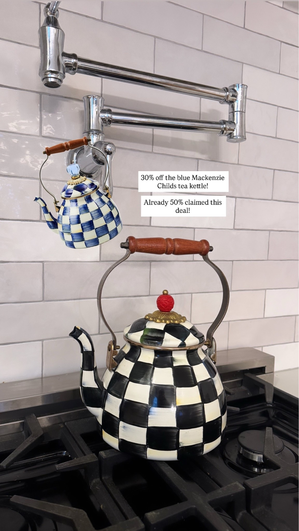 Mackenzie Childs tea kettle on sale in blue