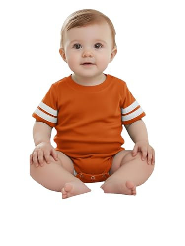 Monag Short Sleeve Baby Onepiece, Short Sleeve Blank Striped sleeve Infant Bodysuit (Orange, 12-18m) | Amazon (US)