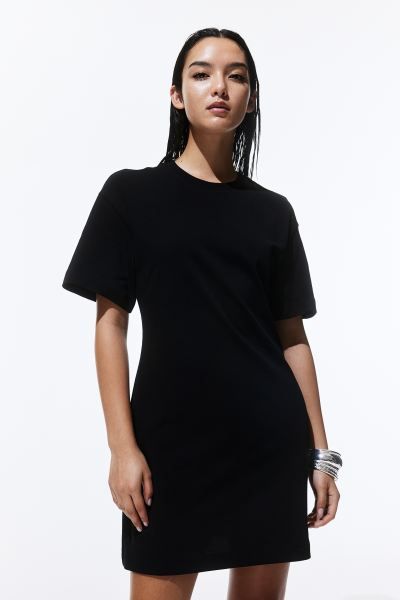 Defined-waist T-shirt Dress - Black - Ladies | H&M US | H&M (US + CA)