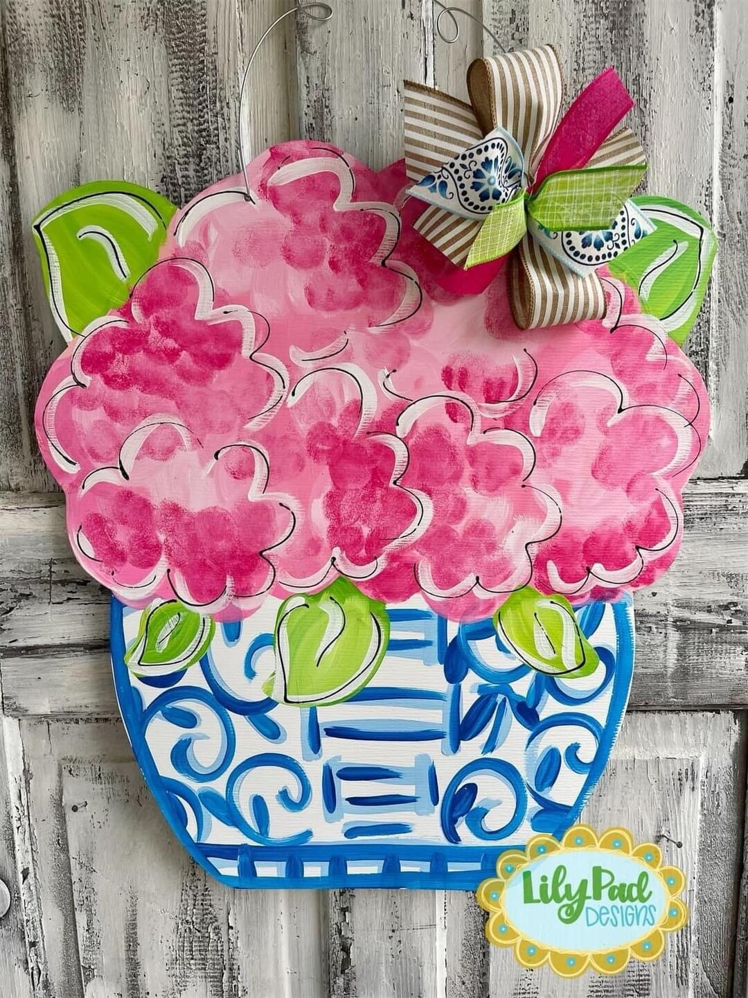 Hydrangea in Chinoiserie Pot Door Hanger - Etsy | Etsy (US)