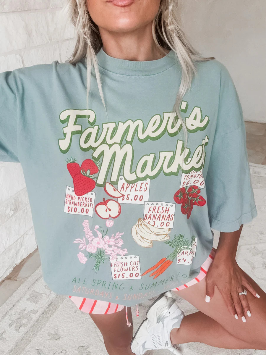 Farmer’s Market Vegetable Menu Boxy Tee - Arctic Green | CK Squared Boutique