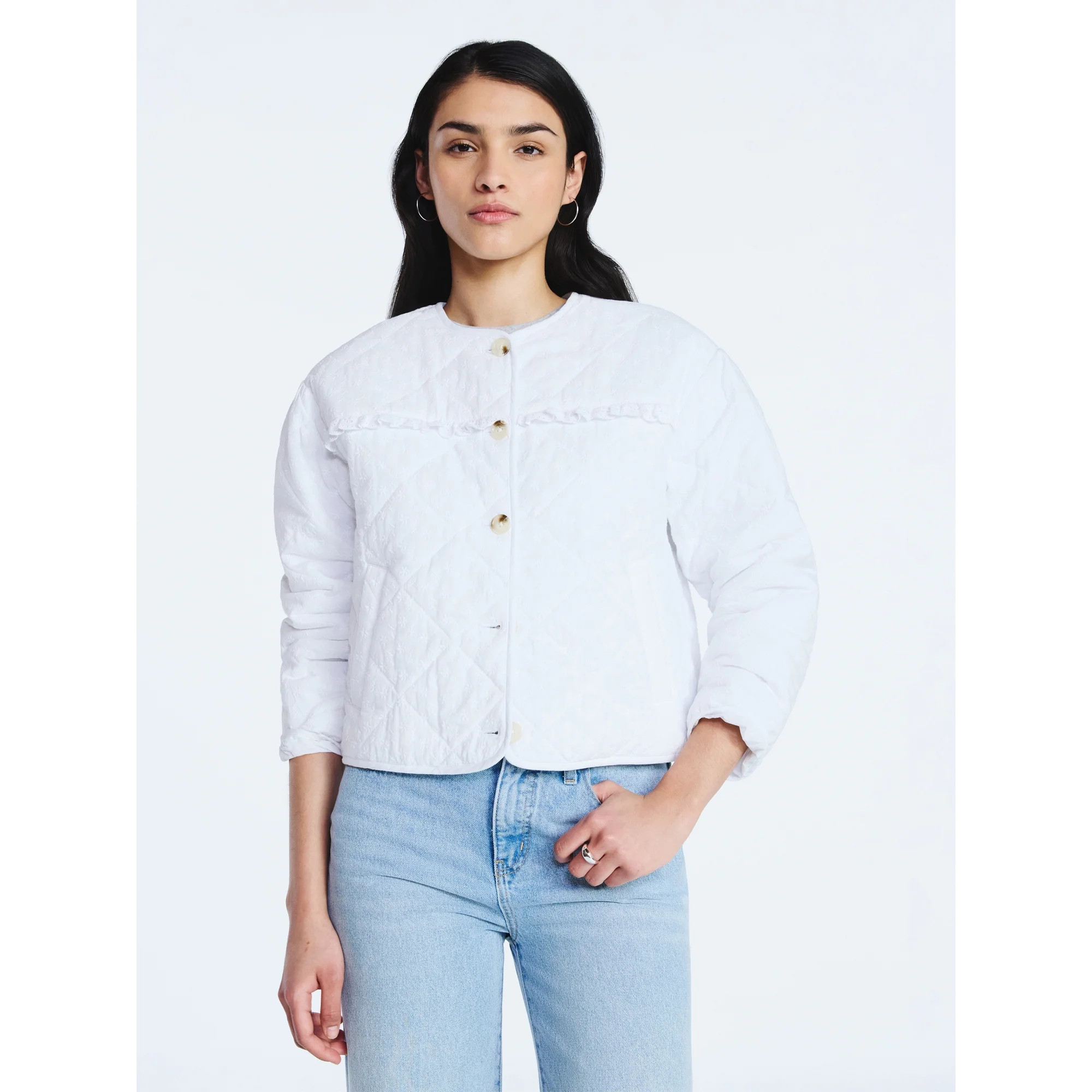 Scoop Women's Cotton Eyelet Jacket with Puff Sleeves, Sizes XS-XXL | Walmart (US)