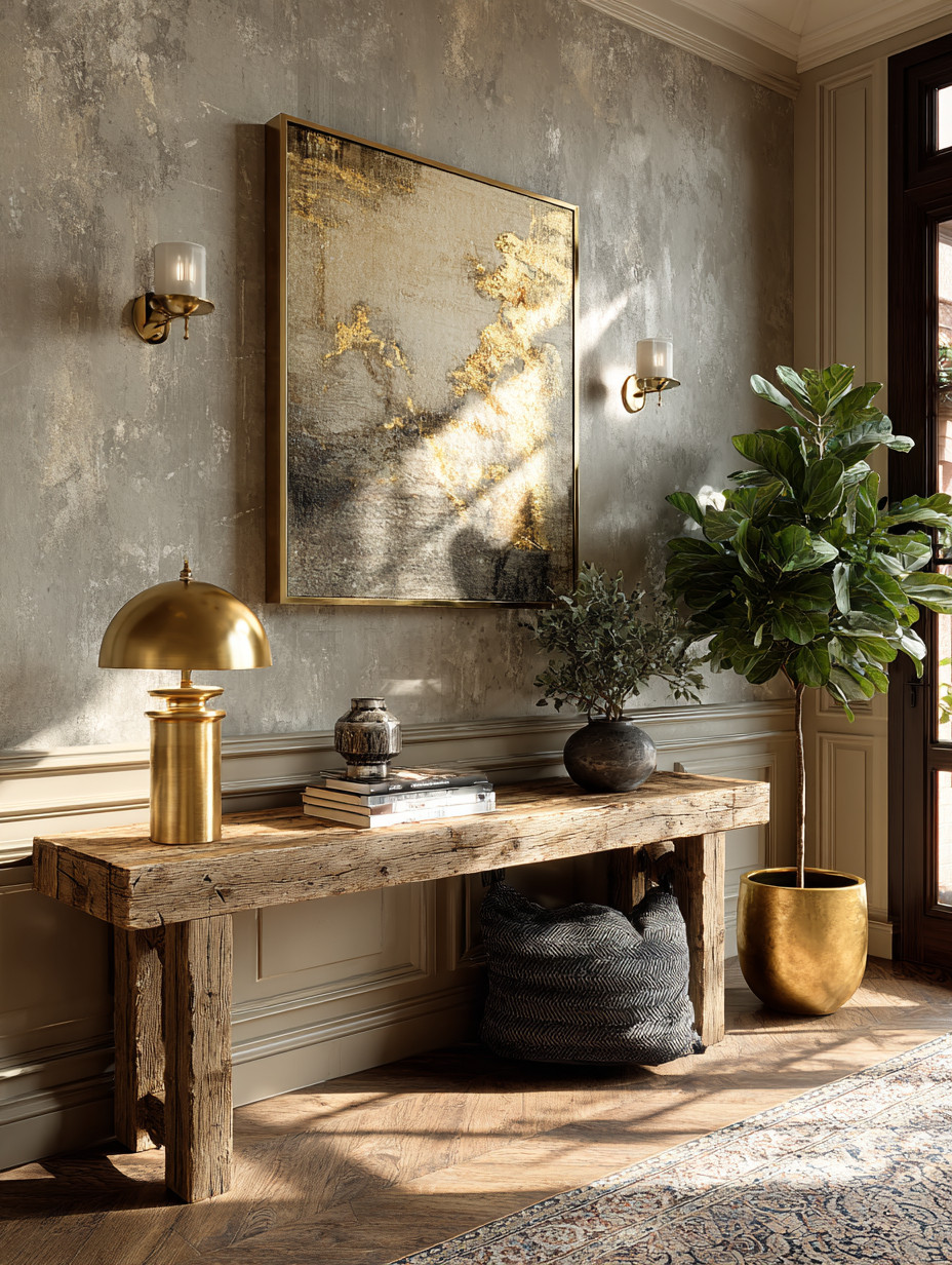 Create a timeless and welcoming entrance with a beautiful wooden console table styled with a sculptural gold table lamp and a golden planter holding a lush fig-leaf tree. This simple yet intentional combination brings together natural textures and refined luxury, making the entryway feel warm, elevated, and effortlessly elegant the moment you walk in.

The wooden console table grounds the space with organic character and texture, while the gold lamp adds softness, warmth, and a subtle glow that instantly elevates the entire look—even before it’s turned on. Pairing it with a gold planter and a fig tree or fiddle-leaf–style plant introduces greenery and life, creating a beautiful balance between nature and sophistication. This mix of wood, gold, and greenery works seamlessly in modern homes, European-inspired interiors, mid-century spaces, and timeless luxury décor.

An entryway like this proves that you don’t need excess styling to make a strong impression. Thoughtful materials, warm metals, natural elements, and clean lines come together to create a space that feels calm, curious, refined, and inviting—a perfect example of understated luxury that never goes out of style.

#EntrywayDecor #ConsoleTableStyling #TimelessLuxury 

 #LTKHome