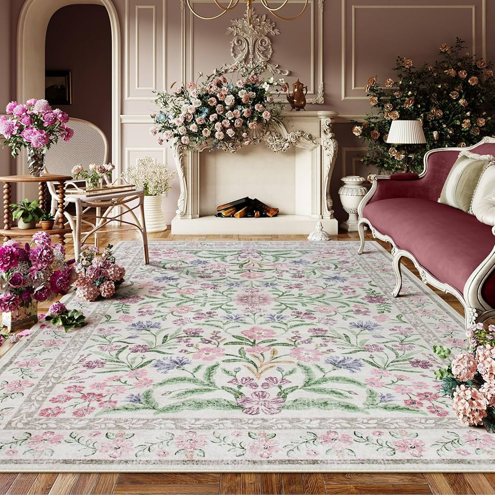 Lahome Boho 8x10 Area Rugs for Living Room, Washable Kids Rugs for Bedroom Girls, Vintage Purple ... | Amazon (US)