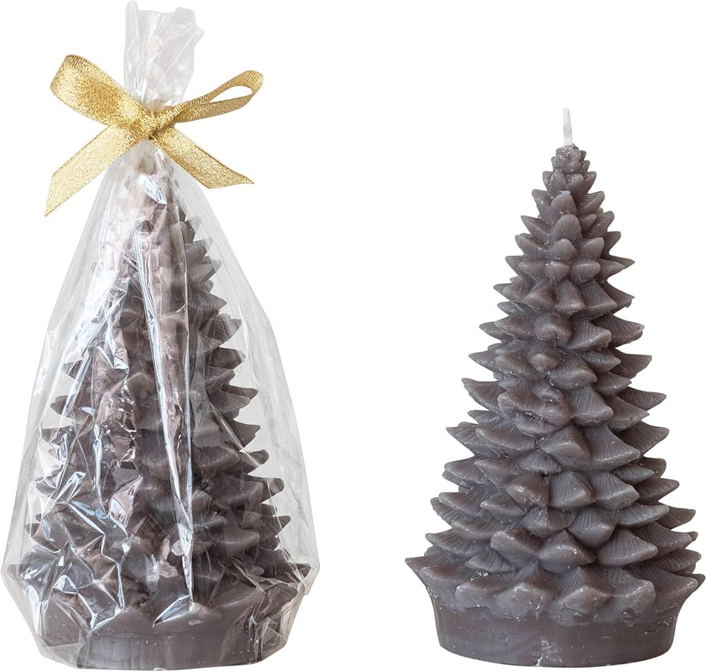 Creative Co-Op Round Holiday Tree Shaped Candle with Gold Tips, Pewter Color | Amazon (US)