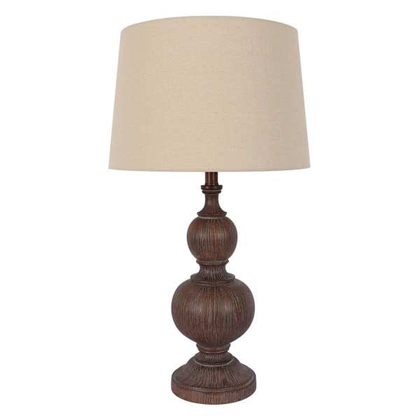 Wood Finish Spindle Table Lamp With Shade, 28", Brown, Resin, sold by At Home | At Home