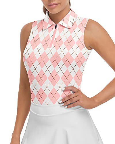 Soneven Womens Sleeveless Golf Shirt Pink Printed Polo Tennis Shirts Moisture Wicking Athletic Sport Golf Tank Top | Amazon (US)