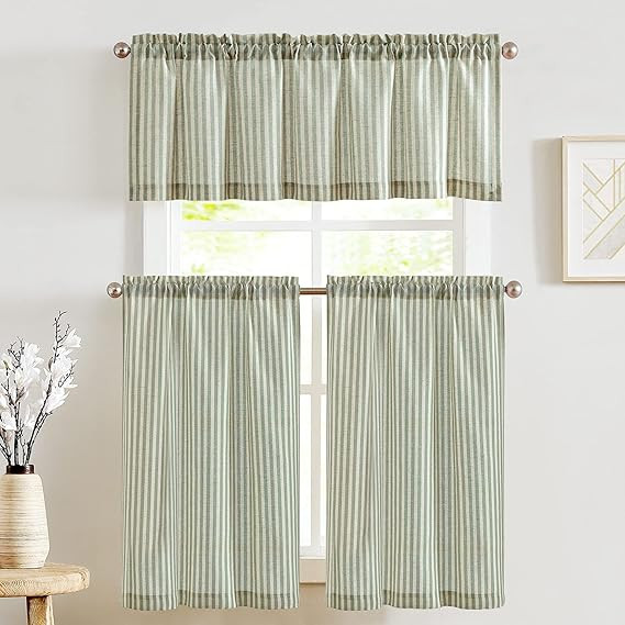JINCHAN Kitchen Curtains and Valances Set Striped Tier Curtains Ticking Stripe Linen Curtains Pin... | Amazon (US)
