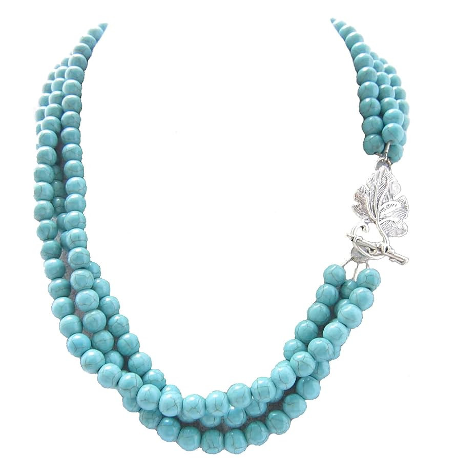 Handmade Multi strand Turquoise Beaded Necklace for Women Bridesmaid Jewelry Chunky Necklace Brid... | Amazon (US)