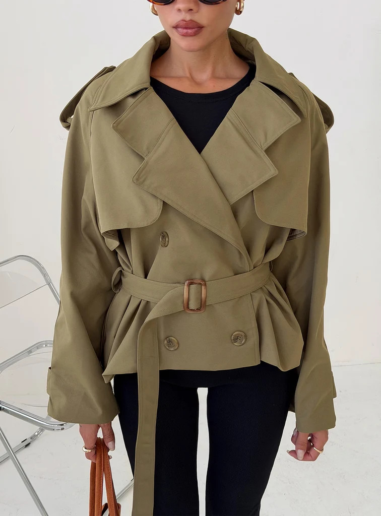 Eldora Cropped Trench Coat Green | Princess Polly US