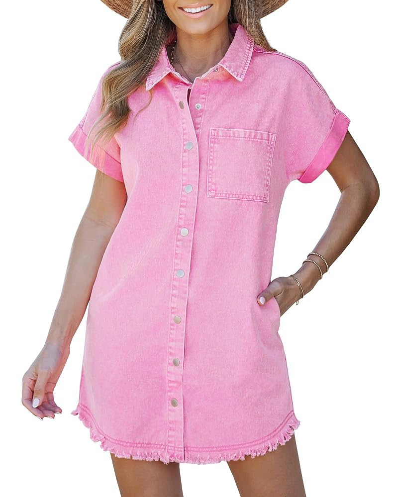 luvamia Denim Dress for Women Button Down Short Sleeves Casual Summer Jean Shirt Dresses with Poc... | Amazon (US)