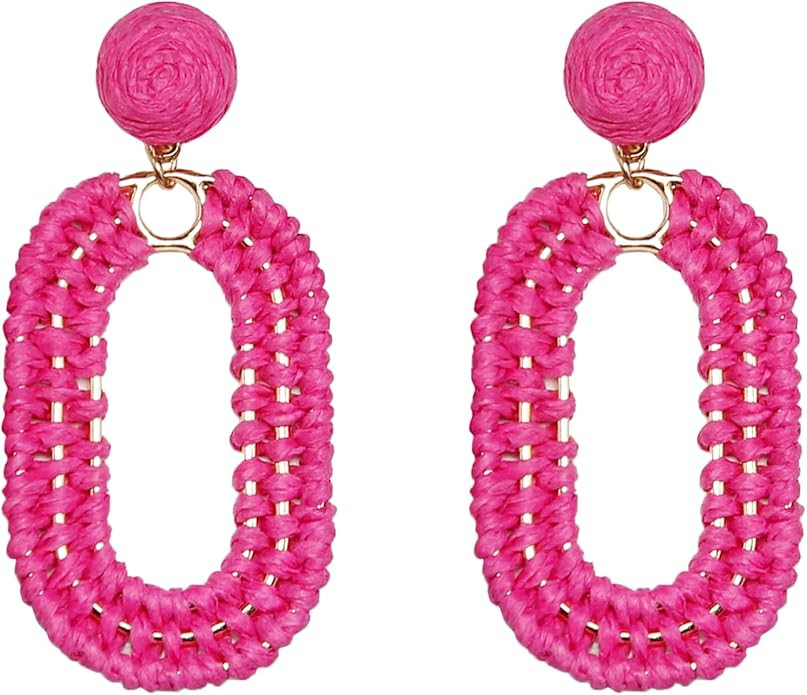 Raffia Oval Earrings for Women - Boho Woven Rattan Earrings for Summer Beach - Tropical Vacation ... | Amazon (US)
