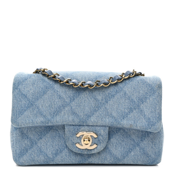 Printed Denim Quilted Mini Rectangular Flap Light Blue | FASHIONPHILE (US)
