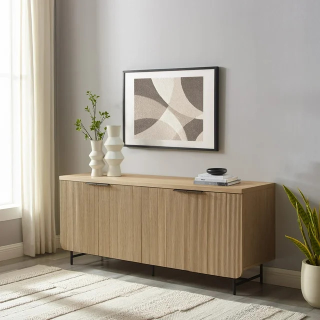 Walker Edison 69” Scandinavian 4-Door Reeded-Front Sideboard, Coastal Oak/Black | Walmart (US)