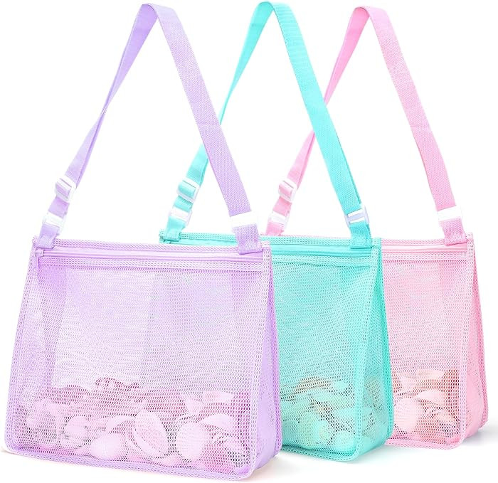 Beach Toy Large Mesh Beach Bag with Zipper Sand Toy Seashell Bag for Holding Shells Pool Bag Swim... | Amazon (US)