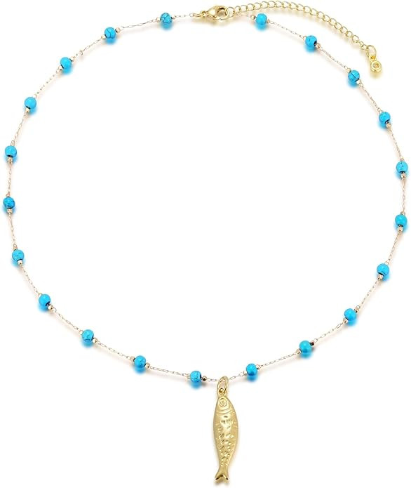 Kvekstio Turquoise Beaded Choker Necklace for Women, Gold Fish Pendant Necklace with Gold Chain, ... | Amazon (US)