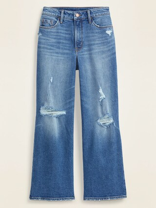 Extra High-Waisted Distressed Wide-Leg Crop Jeans for Women | Old Navy (US)