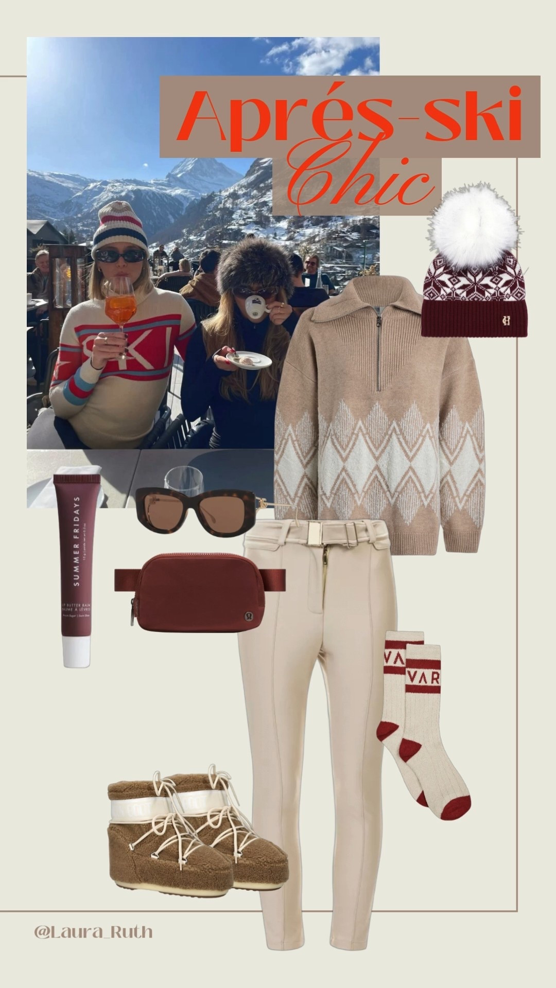 Après-ski Chic ❄️🍷 neutral alpine layers, cosy knit sweater, cream trousers, luxe ski accessories, mountain getaway outfit 

#LTKuk #LTKwinter #LTKstyletip