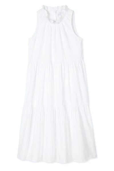 Poplin Ruffle Neck Dress in White | LAKE Pajamas