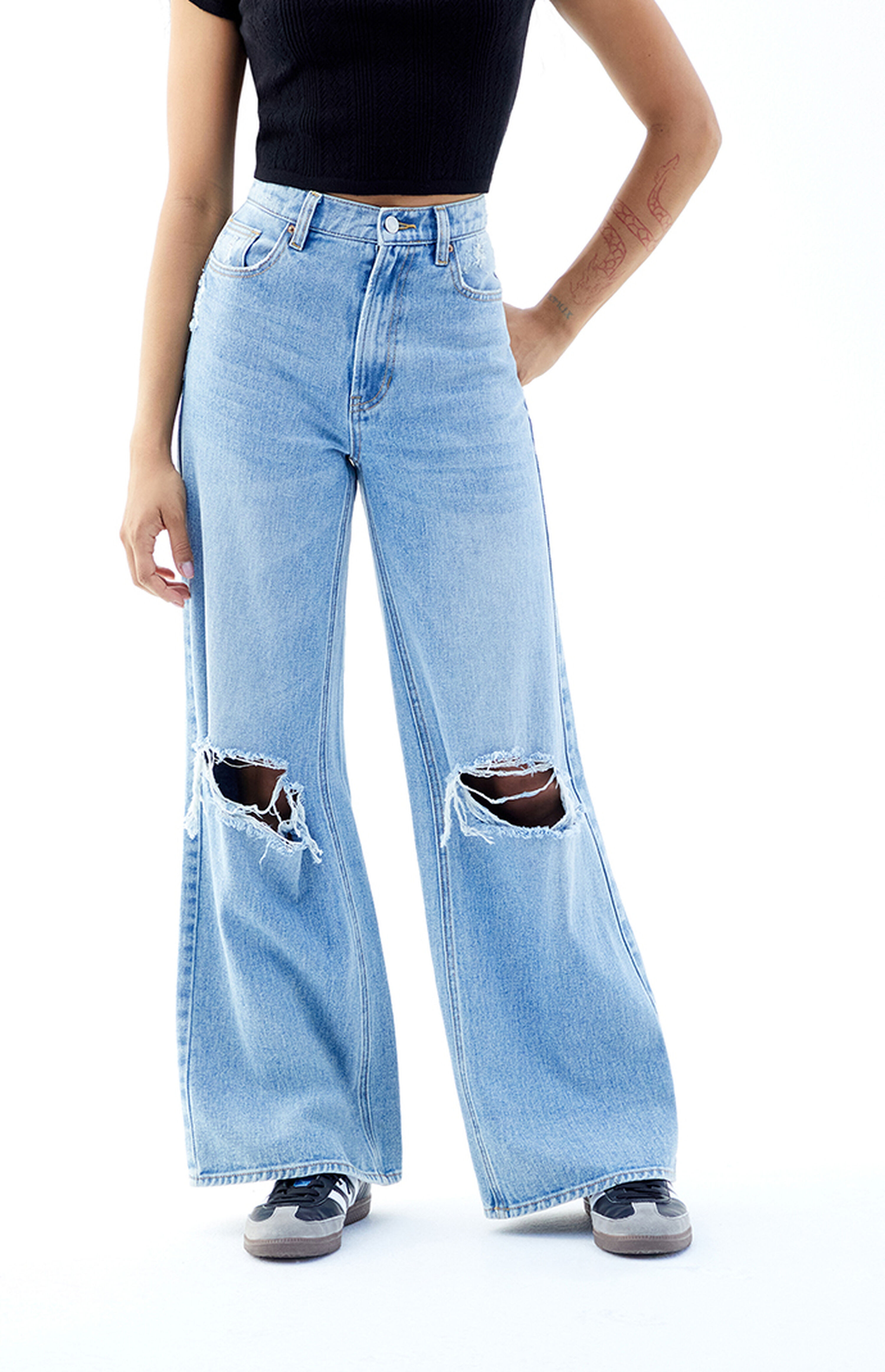 PacSun Light Indigo Ripped Wide Leg Jeans | PacSun