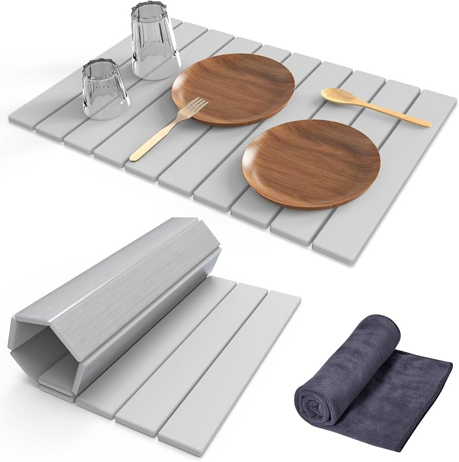 Stone Dish Drying Mat for Kitchen Counter,24"(L)\u00d716"(W) Collapsible Fast-Drying Diatomaceous... | Amazon (US)