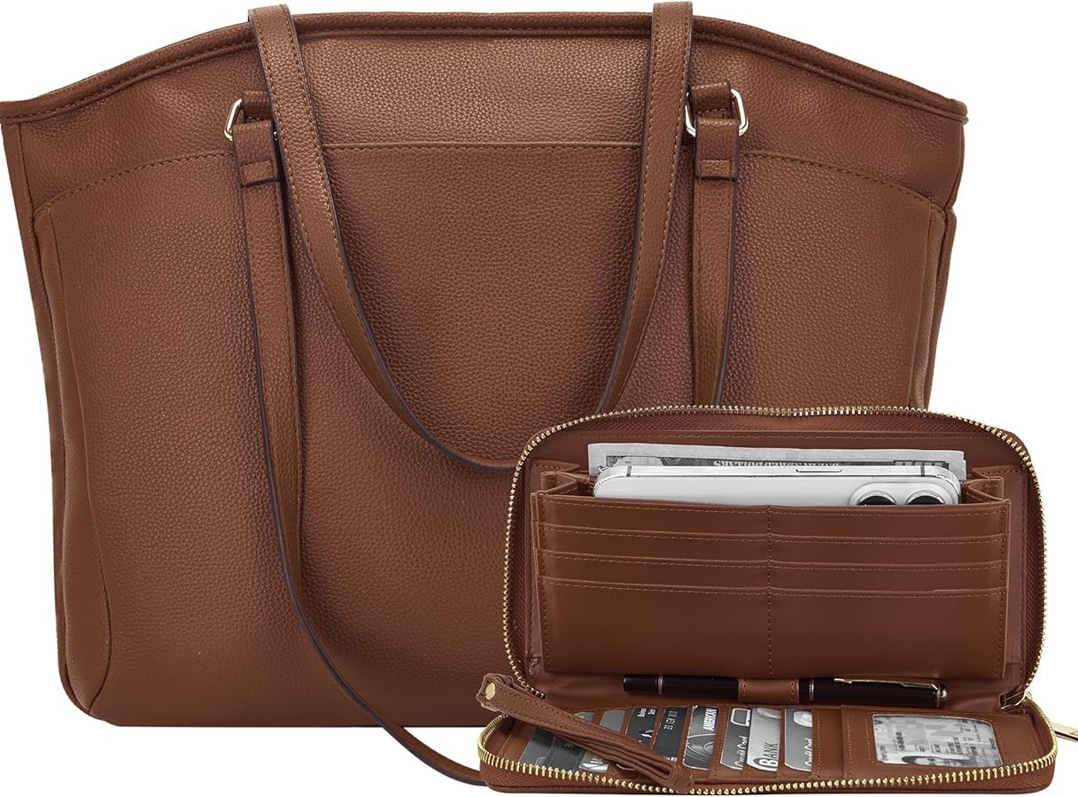 YZAOLL 15.6 Inch Laptop Tote Bag for Women,Lightweight Water-resistant Vegan Leather with Padded ... | Amazon (US)