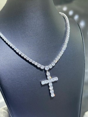 Platinum Sterling Silver Cross Design Simulated White Sapphire Tennis Necklace | eBay | eBay US