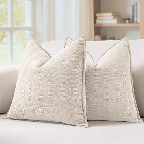MIULEE Pack of 2 Cream Beige Decorative Pillow Covers 18x18 Inch Soft Chenille Luxurious Couch Throw Pillows Farmhouse Cushion Covers with Elegant Design for Sofa Bedroom Living Room Spring Decor | Amazon (US)