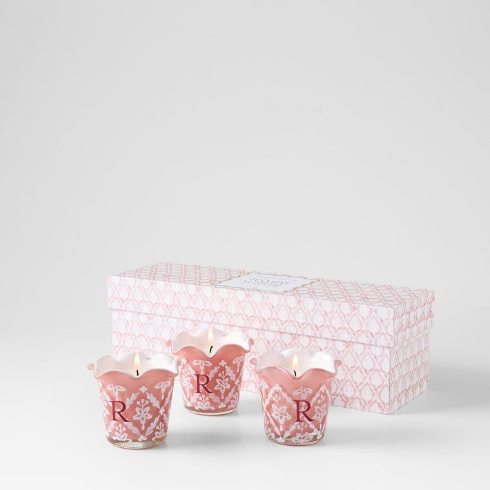 Hand Painted Block Print Votive Candle, Set of 3 | Mark and Graham