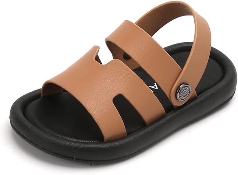 XinYiQu Boys Girls Summer Toddler Sandals PU Leather Slides Hollow Beach Shoes Kids | Amazon (US)