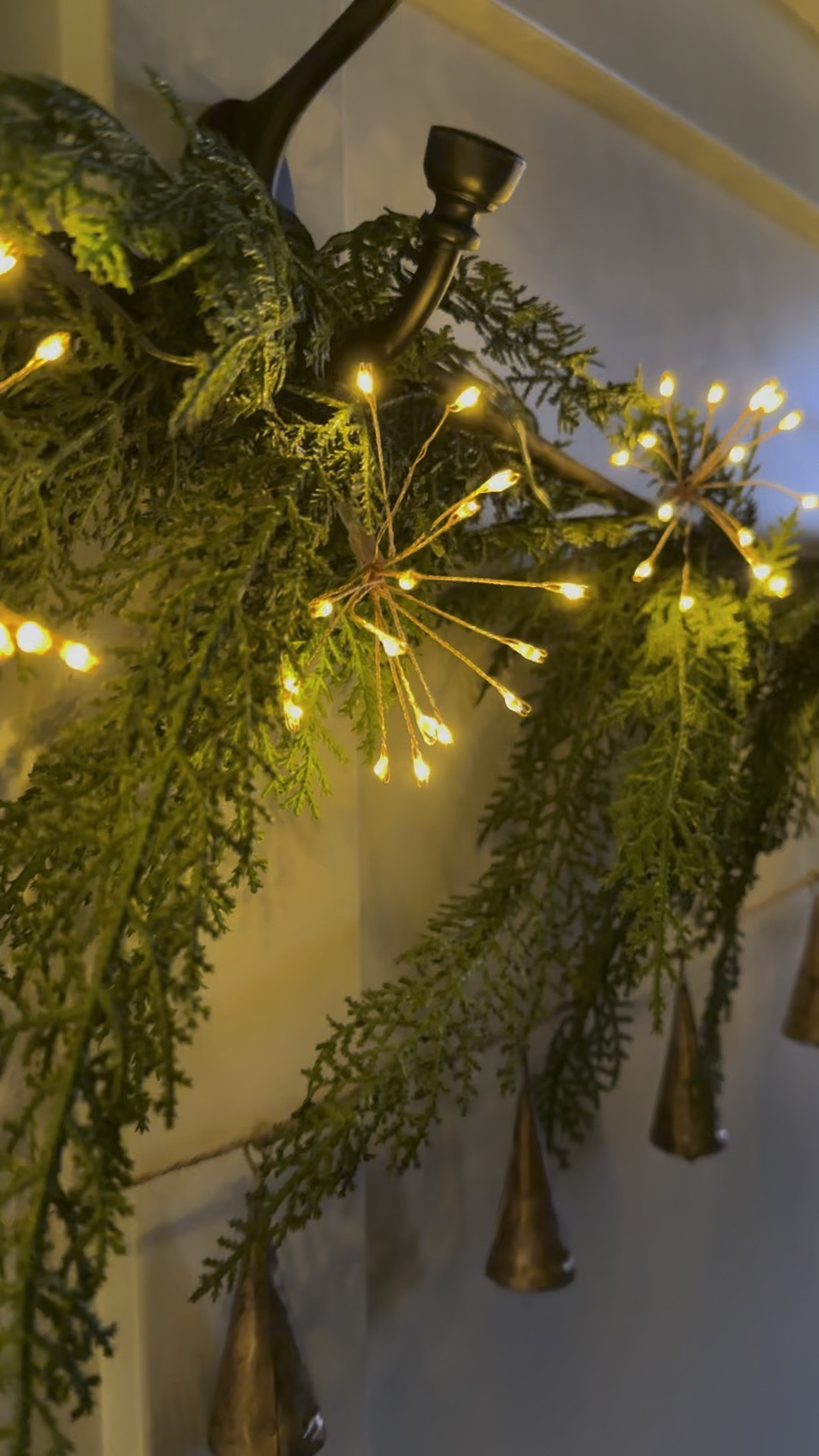 The cutest stargazer lights😍. They have a beautiful rose gold color and are battery operated with a timer function.  I mixed with my cedar garland. 

#LTKhome #LTKVideo #LTKHoliday