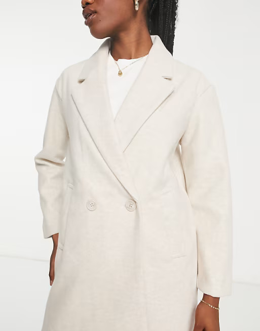 Pull&Bear tailored longline pea coat in beige | ASOS (Global)