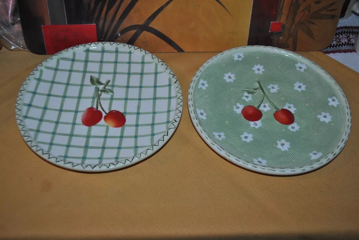 VTG MWW Market Set/2 SALAD Plate 3D CHERRY Hand painted 8" EMBOSSED  | eBay | eBay US