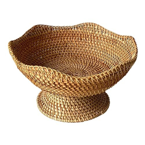 Bothyi Footed Fruit Basket Home Living Room Basket Decorative Kitchen Rattan Fruit Bowl Bread Basket for Sundries Picnic Dining Room, M | Amazon (US)