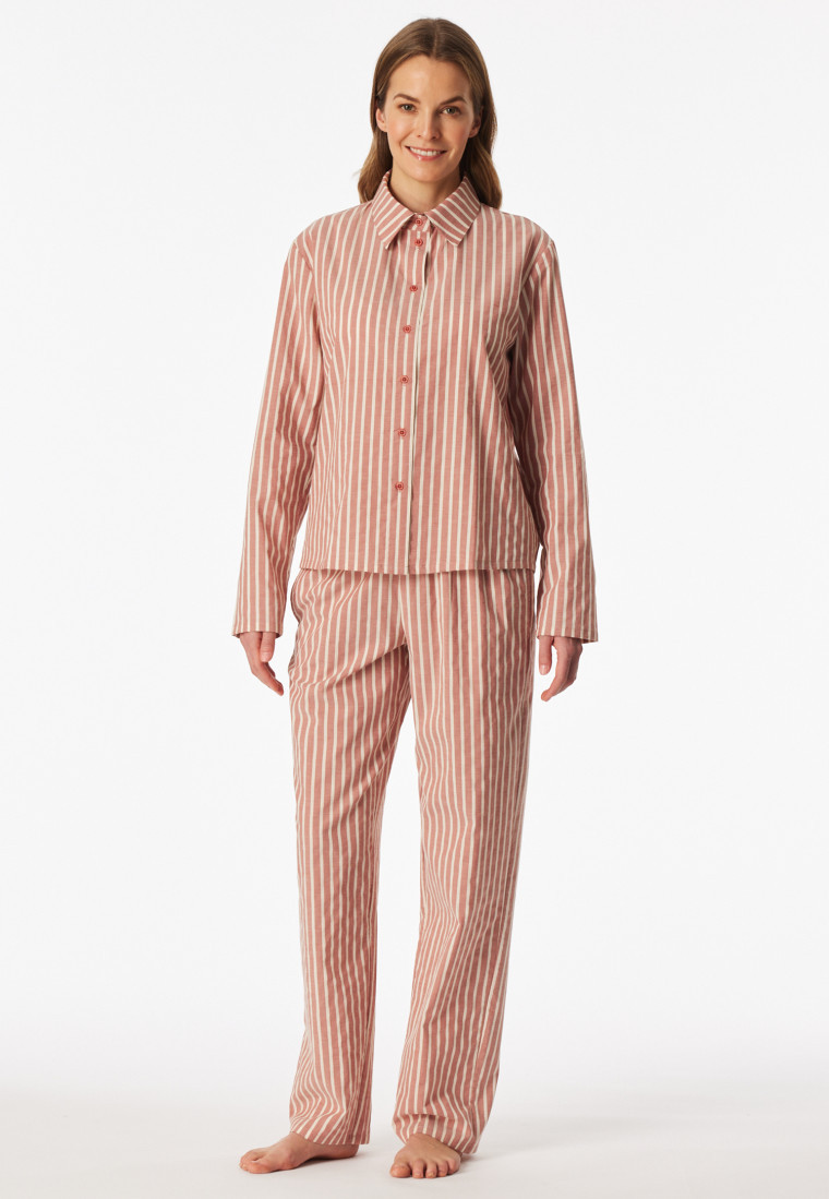 Pyjama lang Webware Streifen terracotta - Selected Premium | SCHIESSER | schiesser.com DE