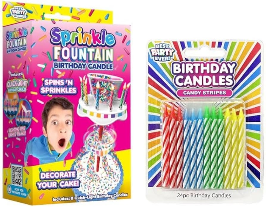 BEST PARTY EVER! Sprinkle Fountain Birthday Candle with 32 Candles, Reusable Spinning Birth Cay C... | Amazon (US)