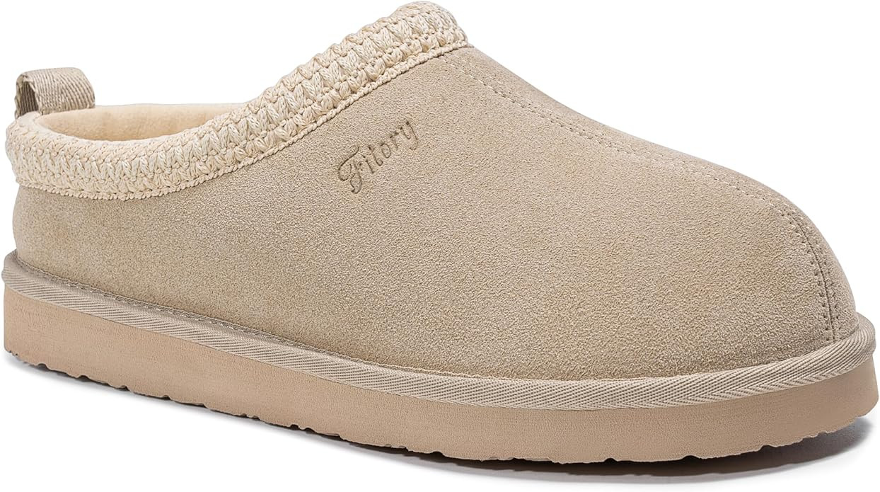 FITORY Women's Suede Slipper, Flat Slip On House Shoes with Faux Fur Lining Indoor Outdoor Short ... | Amazon (US)