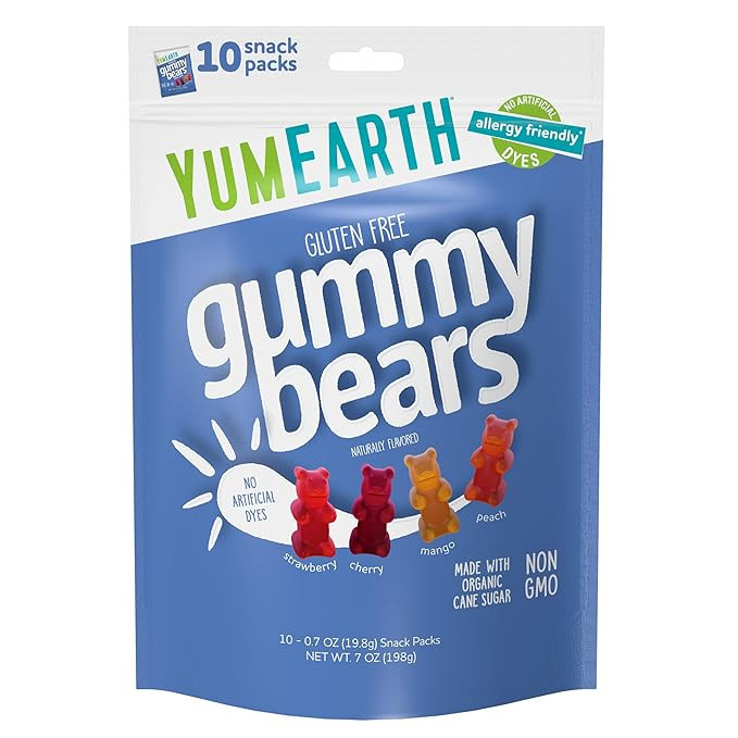 YumEarth Organic Fruit Flavored Gummy Bears, 10- .7oz. Snack Packs, Allergy Friendly, Gluten Free... | Amazon (US)