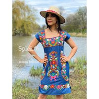 Embroidered Floral Denim Dress - Colorful Mexican Style | Etsy (US)