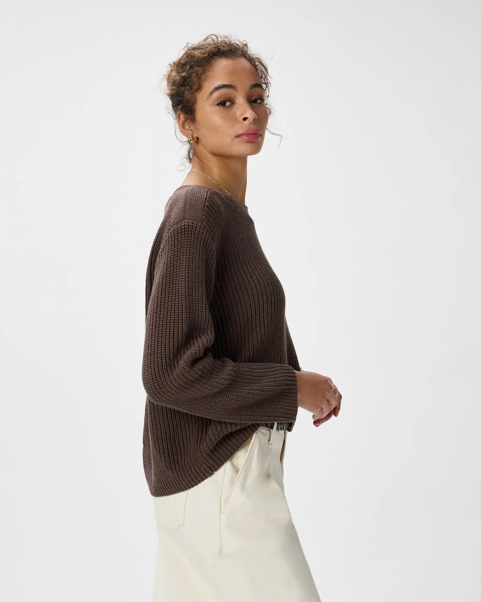 100% Organic Cotton Fisherman Boatneck Sweater in Heather Brown | Quince