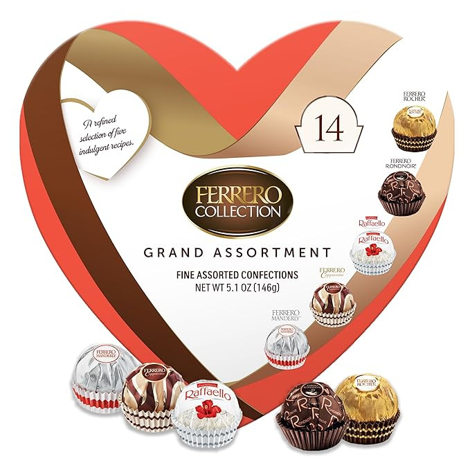 Ferrero Collection Valentine's Heart Gift Box, 14 Assorted Dark, Coconut, Almond, Cappuccino Gift... | Amazon (US)