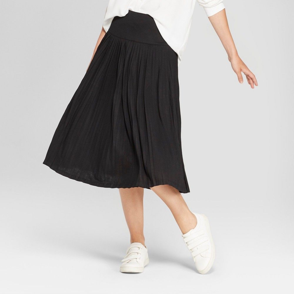 Women's Pleated Knit Midi Skirt - A New Day Black 10 | Target