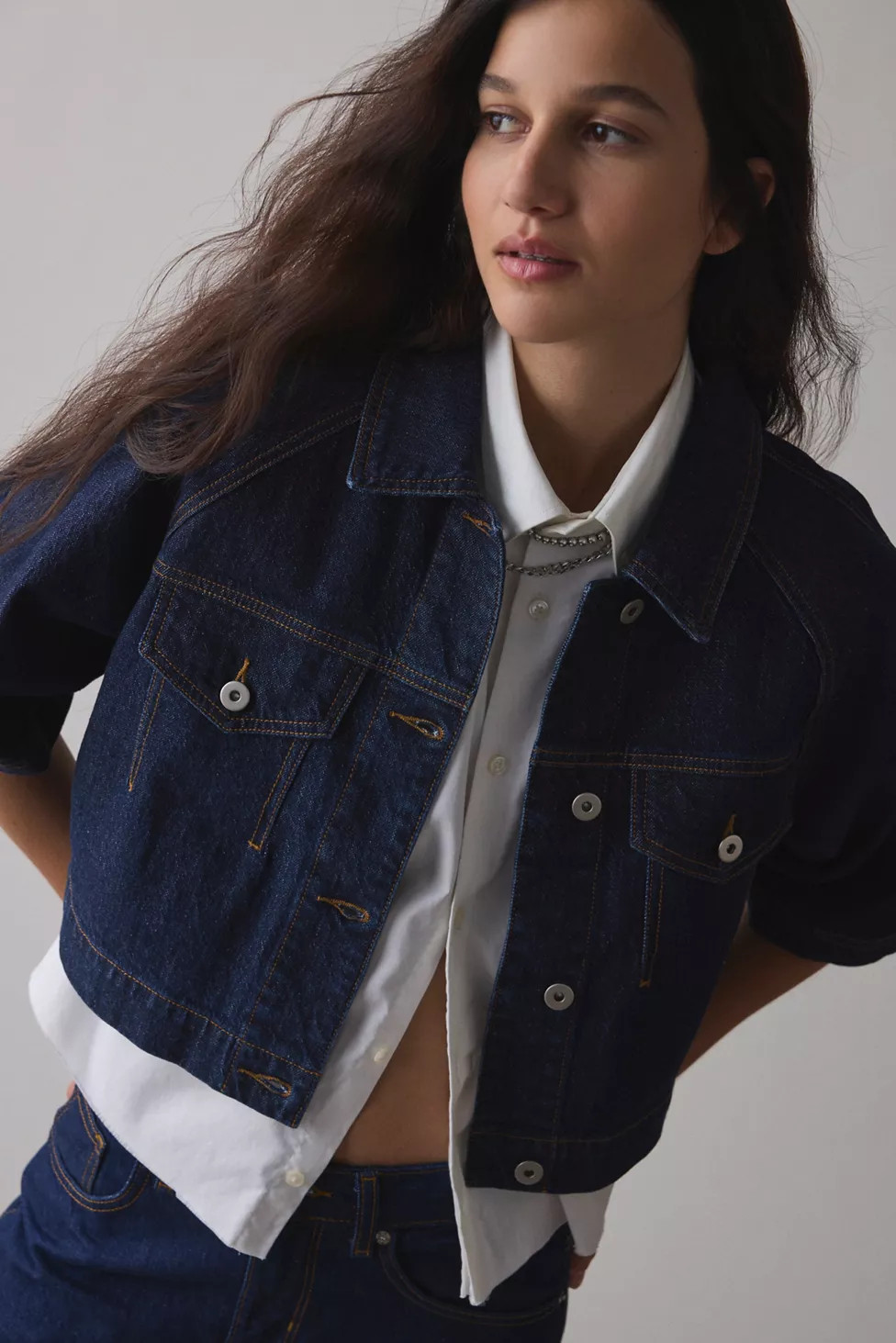UO Scarlet Short Sleeve Boxy Denim Jacket | Urban Outfitters (US and RoW)