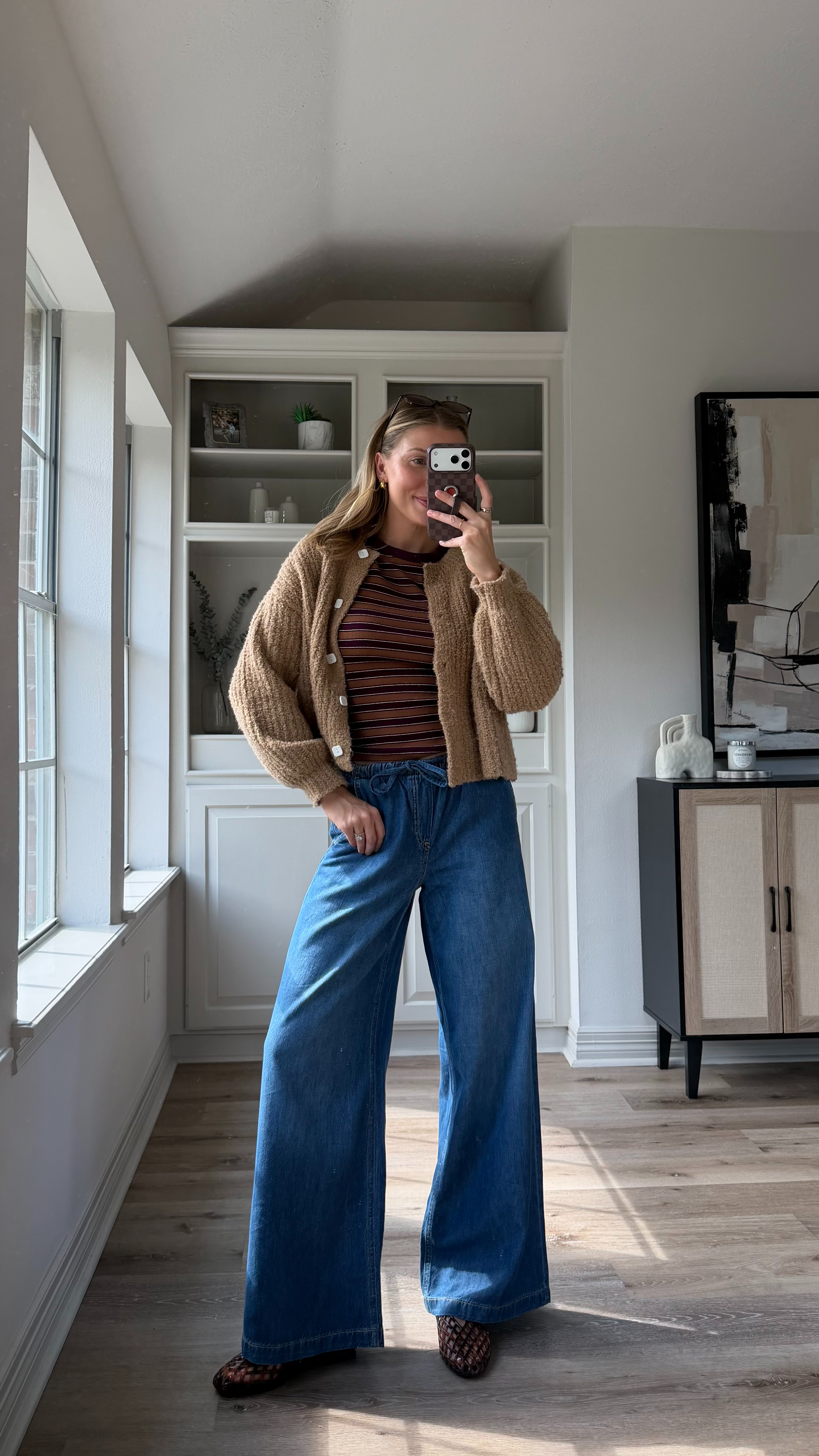 Everyday nursing friendly fall outfit | S in striped tee, S cardigan + S in drawstring denim  

 #LTKootd #LTKmomlife