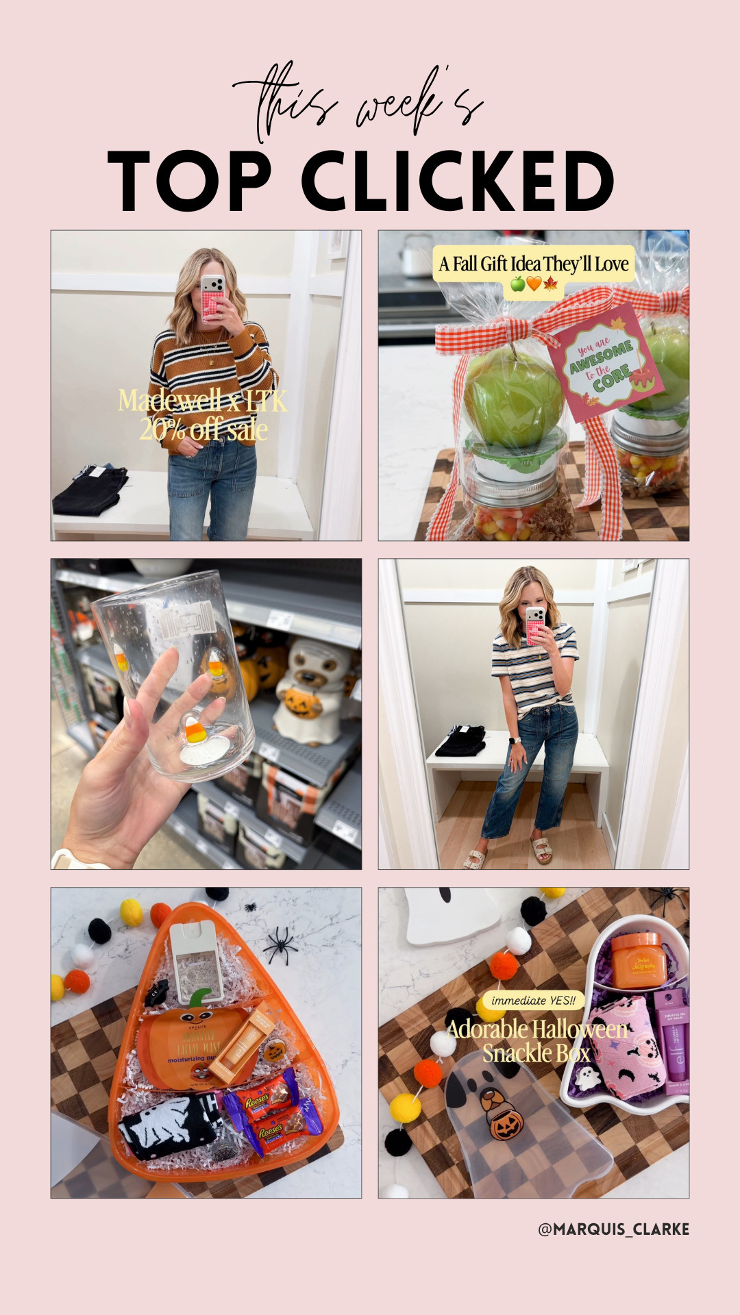 This week’s most-loved finds!  From Madewell fall staples to festive Halloween treats and easy gift ideas, these are the links everyone’s been clicking lately!

weekly top clicked - Madewell fall outfit - Halloween gift ideas - fall fashion finds - affordable seasonal finds - fall favorites

 

 #LTKootd #LTKSeasonal #LTKHome