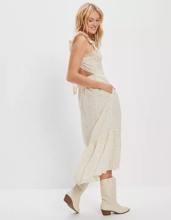 AE Printed Flutter Sleeve Smocked Midi Dress | American Eagle Outfitters (US & CA)