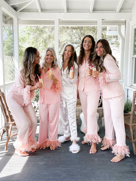 Bachelorette party bubbly brunch pajama party outfit inspiration 🤍 love these feather pajamas for the bride and bridesmaids! 

#LTKwedding #LTKunder50