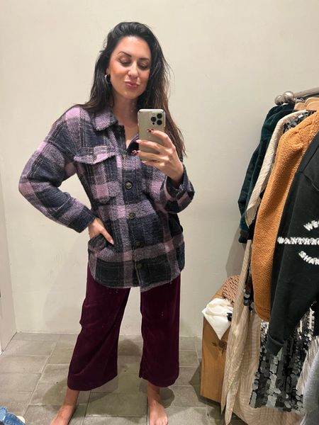 Cutie Anthro fall outfit idea! A plaid button down top in lavender with corduroy pants in violet. Could be dressed up with gold accessories and a fabulous bag for date night or kept casual for mom life. Happy fall! 🍁 
.
.
.
.
.
.
#familyphotos #falloutfits #fallfashion #plaidshirt 

#LTKfamily #LTKHolidaySale #LTKmidsize