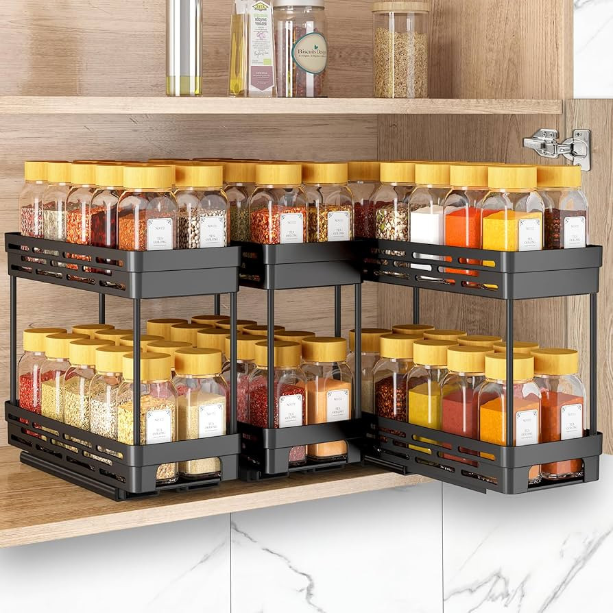 Pull Out Spice Rack Organizer for Cabinet, 3 Packs Slide Out Spice Racks Organizer, Spice Cabinet... | Amazon (US)