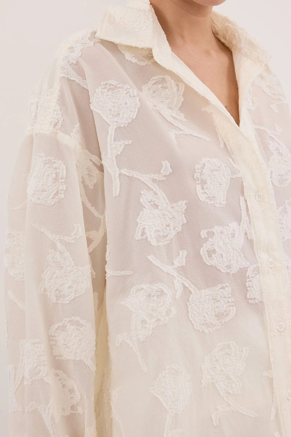 AZALEA OFF WHITE JACQUARD LONG SLEEVE SHIRT | DISSH
